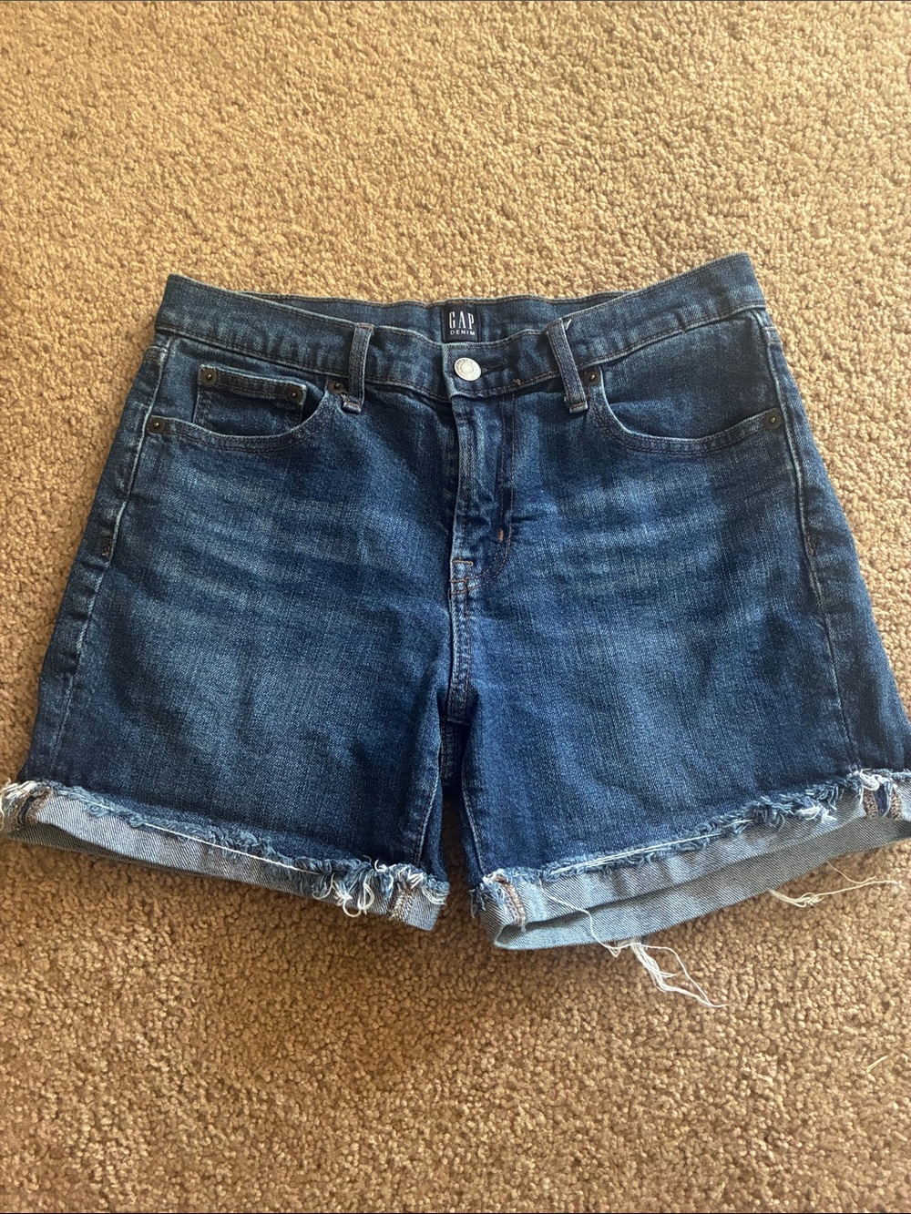 GAP Dark Blue Frayed Hem Denim Shorts high waisted size 27